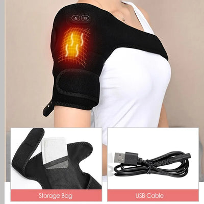 Electric Shoulder Brace Heated Knee Massager Vibration Massage Black Support Strap with Adjustable