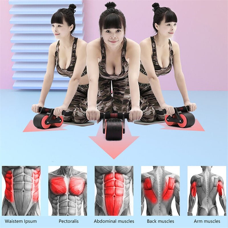 Double Wheel Abdominal Exerciser Women Men Automatic Rebound Ab Wheel Roller Waist Trainer Gym Sports Home Exercise Devices - Finesse for All:infoshopstore.fitnessforall.com.uk