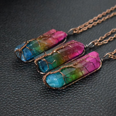 Hot Selling Stone Crystal Pillar Tree Of Life Pendant Ins Fashion Necklace - Finesse for All:infoshopstore.fitnessforall.com.uk