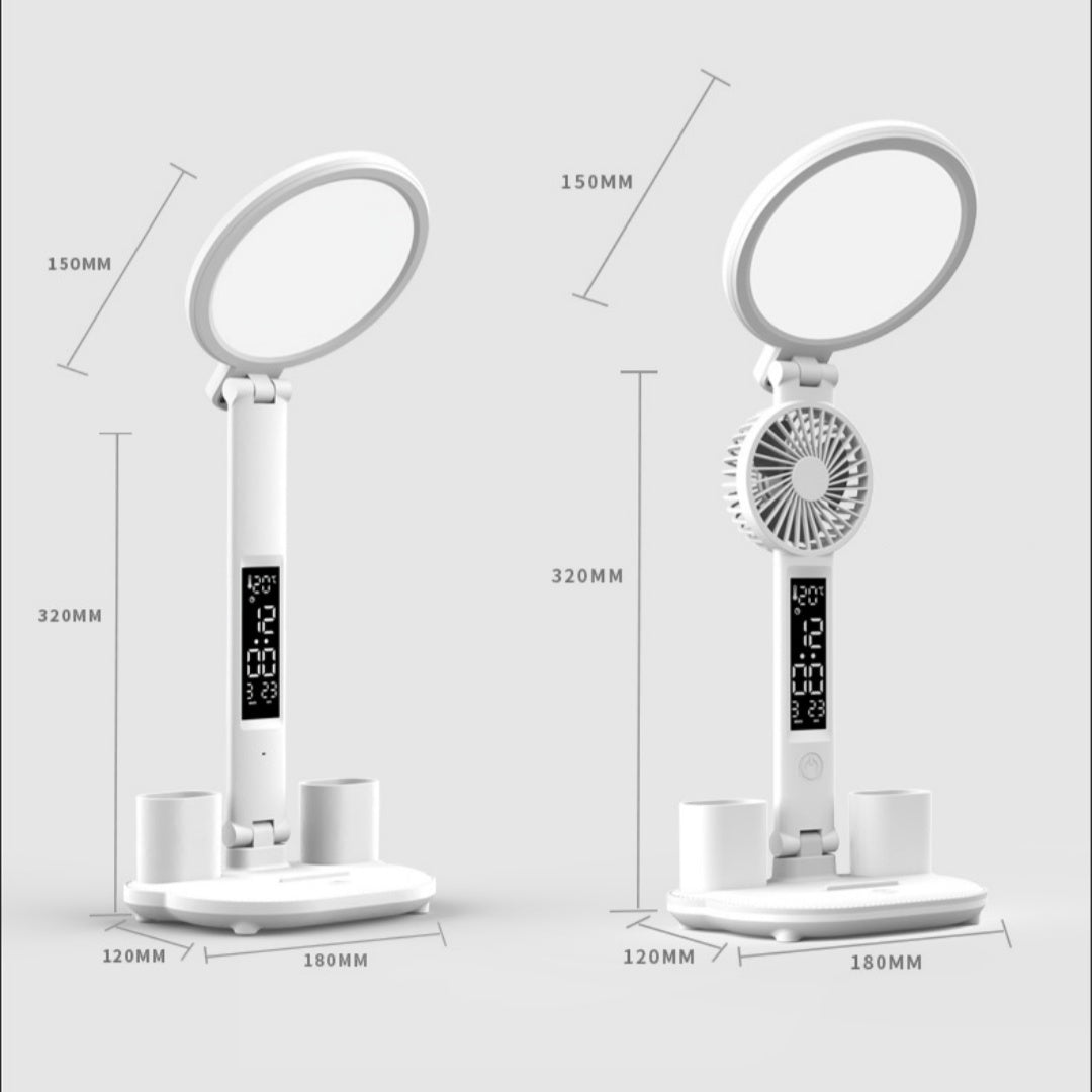 LED Clock Table Lamp USB Chargeable Dimmable Desk Lamp Plug - in LED Fan Light Foldable Eye Protection Reading Night Light - Finesse for All:infoshopstore.fitnessforall.co.uk