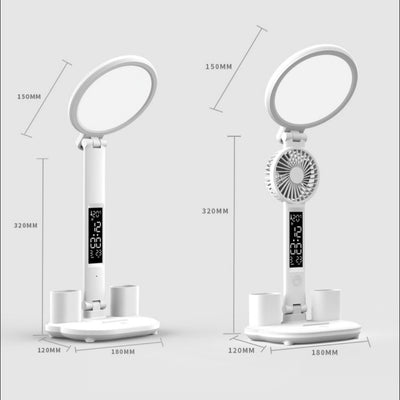LED Clock Table Lamp USB Chargeable Dimmable Desk Lamp Plug - in LED Fan Light Foldable Eye Protection Reading Night Light - Finesse for All:infoshopstore.fitnessforall.co.uk