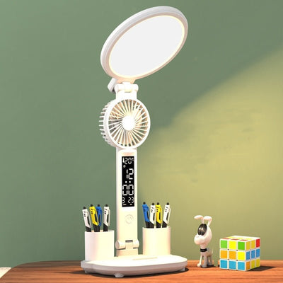LED Clock Table Lamp USB Chargeable Dimmable Desk Lamp Plug - in LED Fan Light Foldable Eye Protection Reading Night Light - Finesse for All:infoshopstore.fitnessforall.co.uk