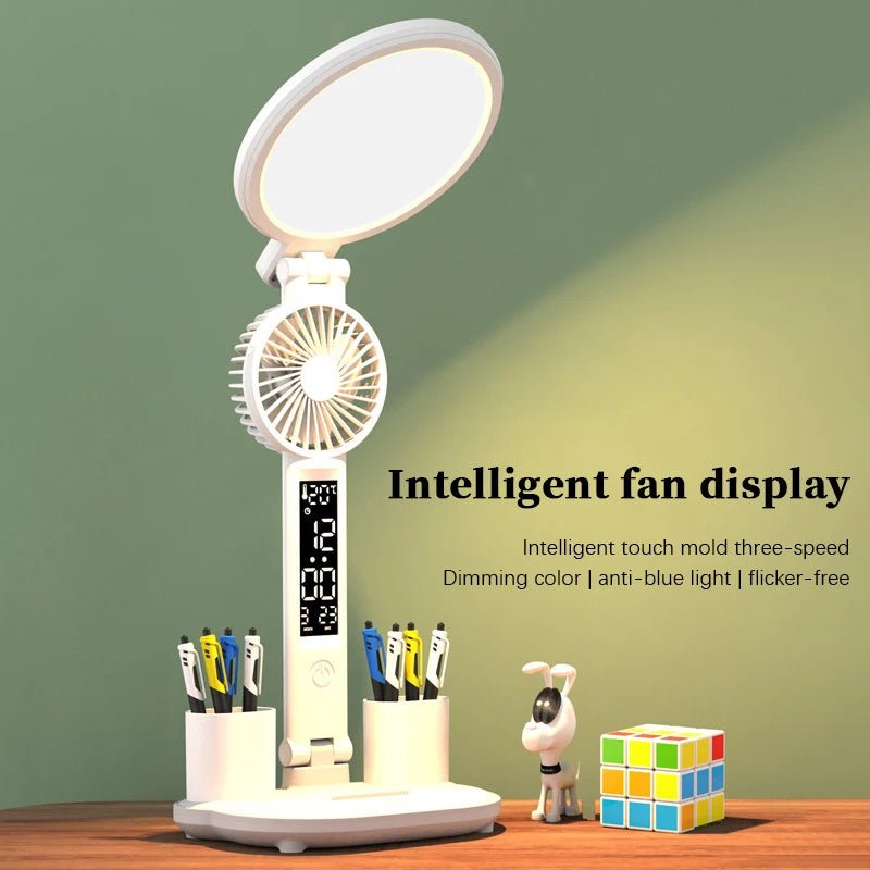 LED Clock Table Lamp USB Chargeable Dimmable Desk Lamp Plug - in LED Fan Light Foldable Eye Protection Reading Night Light - Finesse for All:infoshopstore.fitnessforall.co.uk