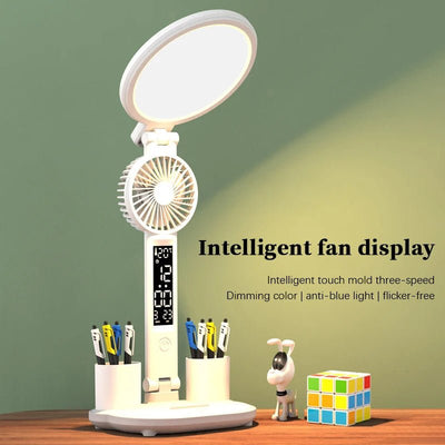 LED Clock Table Lamp USB Chargeable Dimmable Desk Lamp Plug - in LED Fan Light Foldable Eye Protection Reading Night Light - Finesse for All:infoshopstore.fitnessforall.co.uk